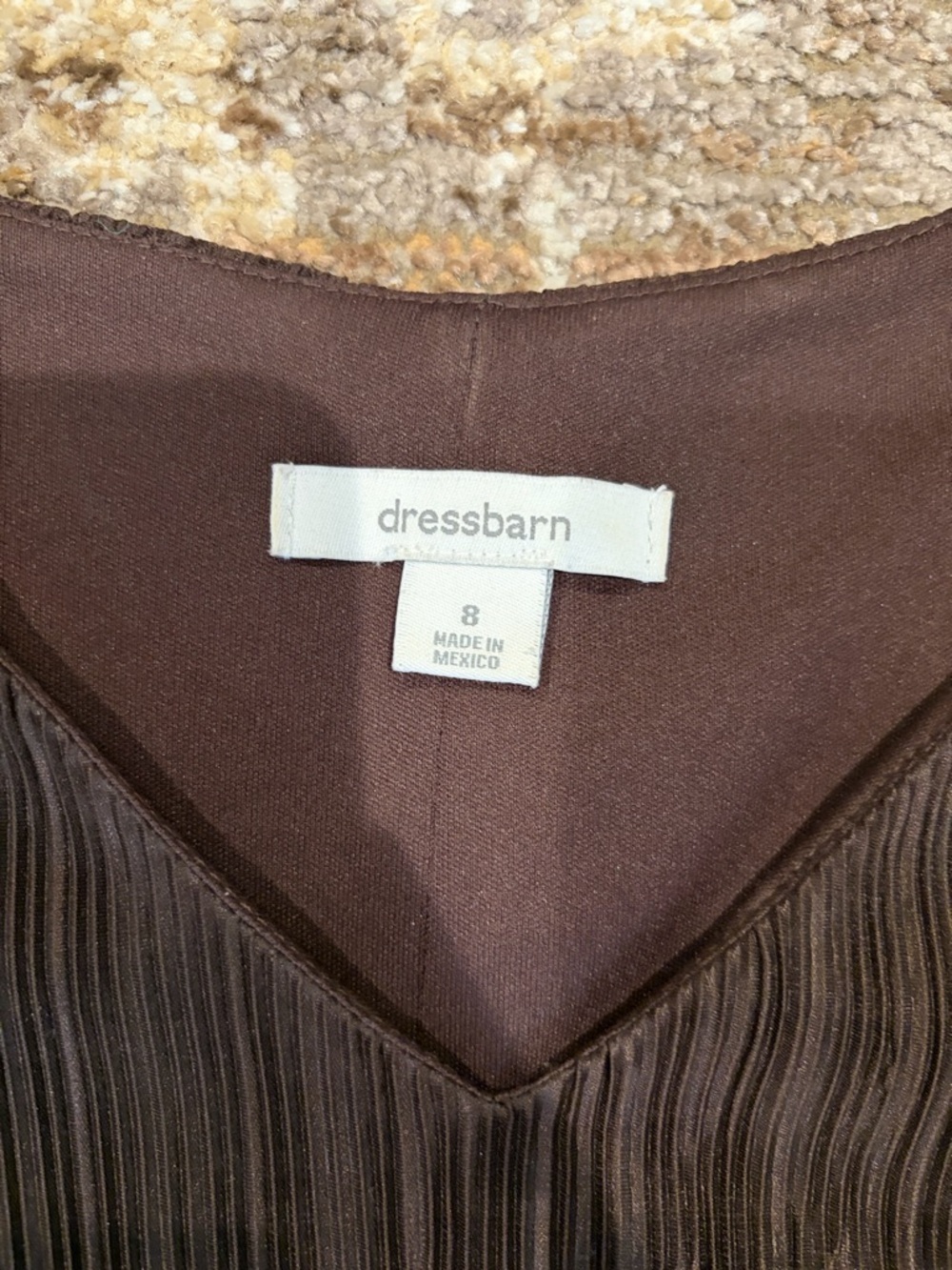 dressbarn Chocolate Brown Pleated Tiered V-Neck Midi Dress - Picture 2 of 4